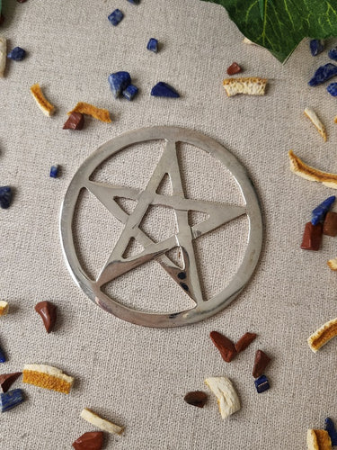 Altar Tool Silver Pentacle with Crystals and Herbs
