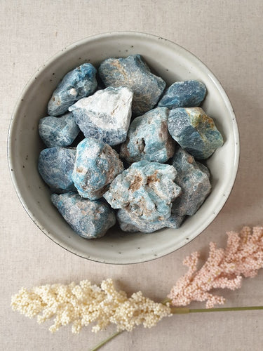 Blue Apatite Raw Stone in a bowl