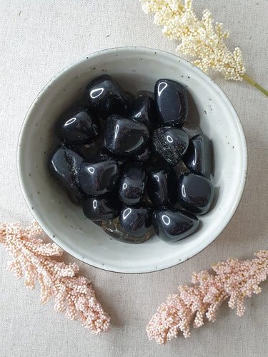 Black Obsidian Tumble Stones in a bowl