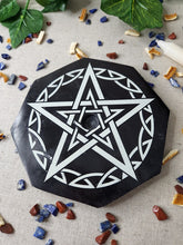 Load image into Gallery viewer, Candle Holder Pentagram Design with Crystals and Herbs
