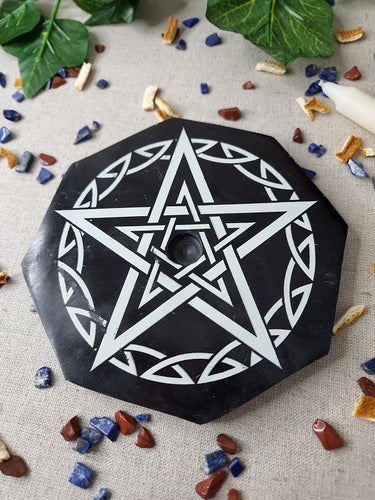 Candle Holder Pentagram Design with Crystals and Herbs