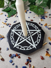 Load image into Gallery viewer, Candle Holder Pentagram Design with Candle with Crystals and Herbs
