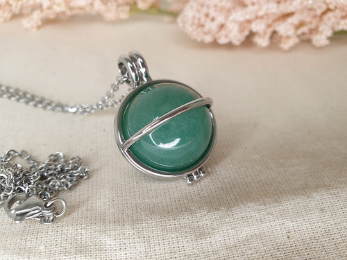 Green Aventurine Sphere Necklace with Chain