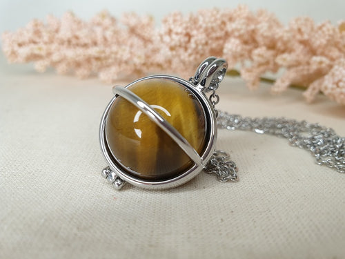 Tiger Eye Sphere Necklace with Chain 