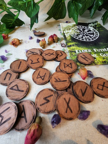 Yiska Elder Futhark Round Runes with Flowers and Crystals